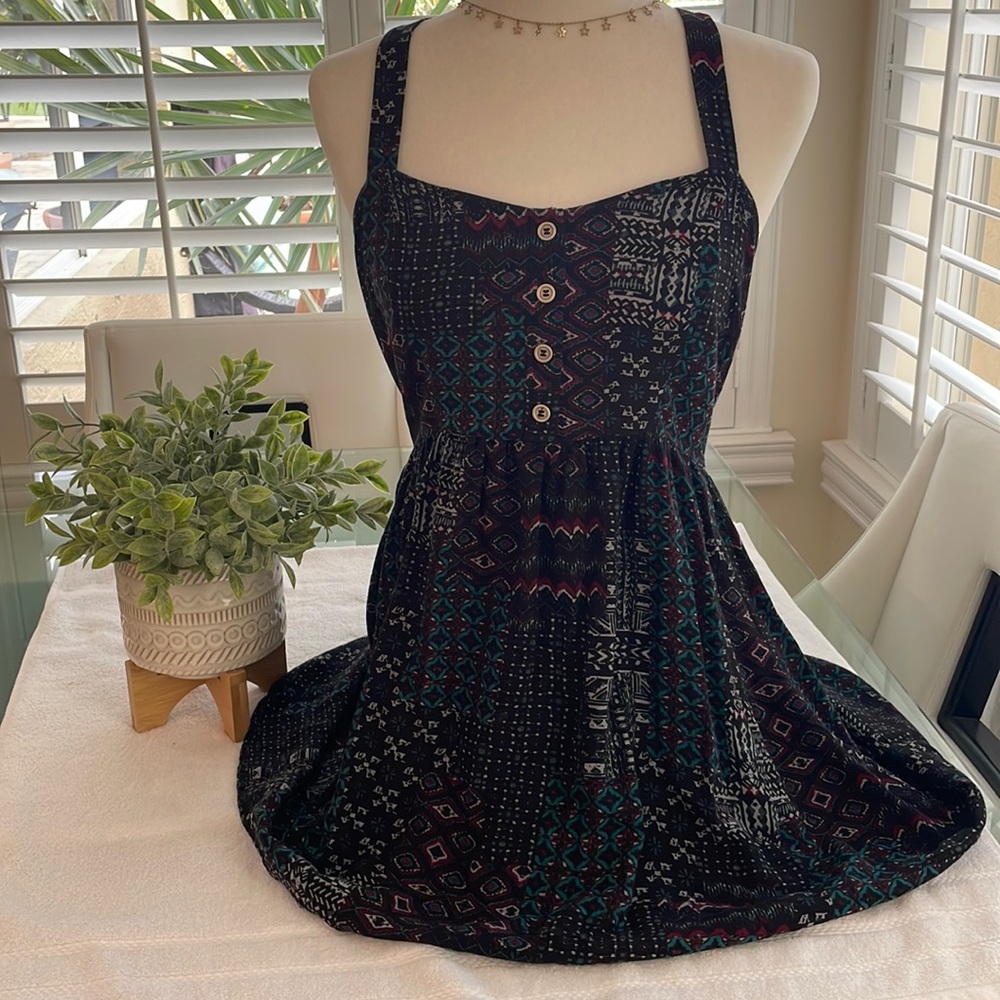 COPY - Forever 21 sz L EUC MultiColor Sleeveless Zip Up Boho Gypsy Prairie Shir…